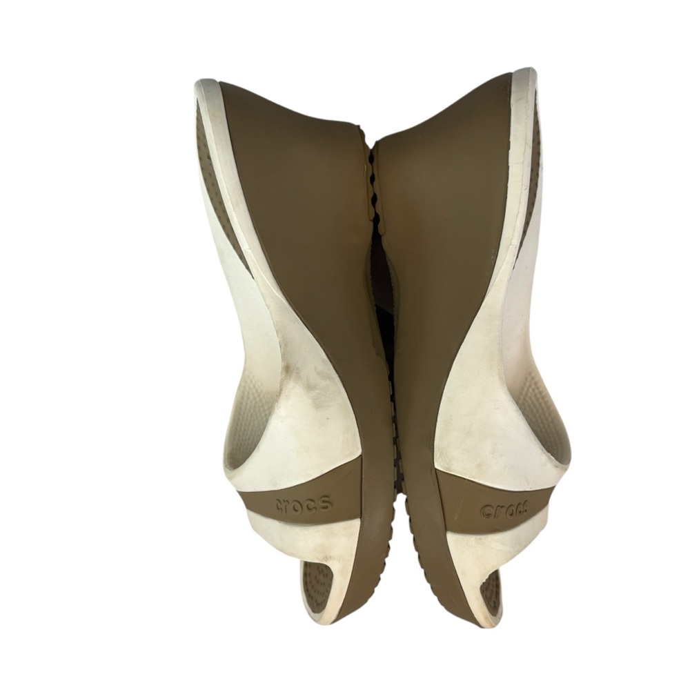 CROCS  Sassari Slide Wedge White and Brown Sandals Womens Size 8 - Picture 5 of 11
